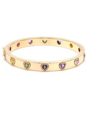 Amour Heart Sapphire 14K Yellow Gold Hinged Bangle
